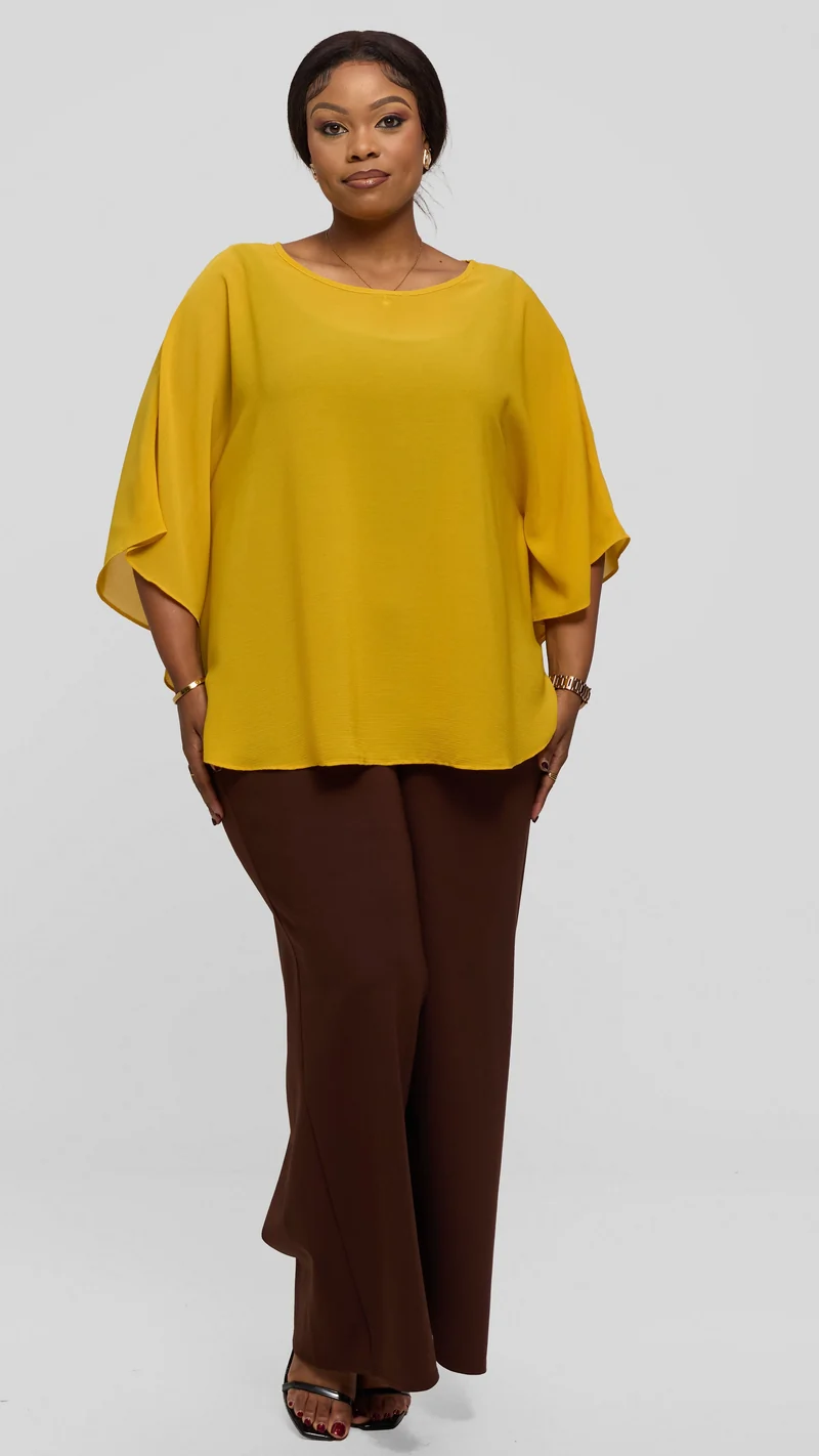 Vivo Sakari Circular Loose Top in Textured Chiffon - Yellow