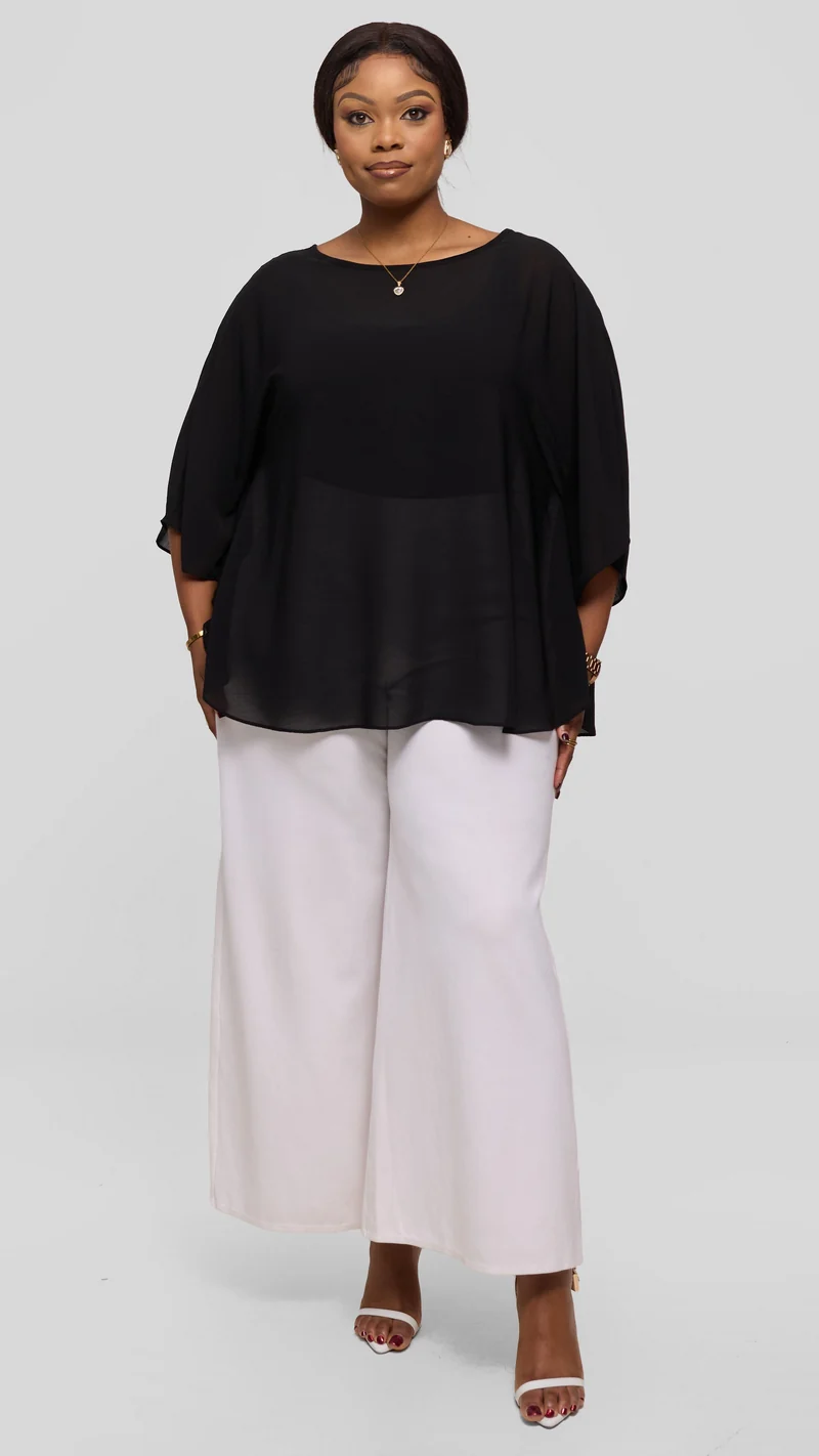 Vivo Sakari Circular Loose Top in Textured Chiffon - Black