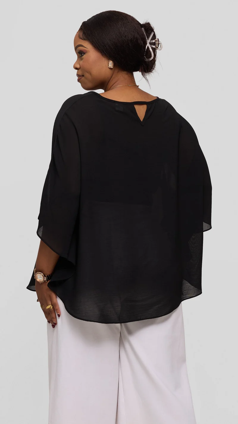 Vivo Sakari Circular Loose Top in Textured Chiffon - Black