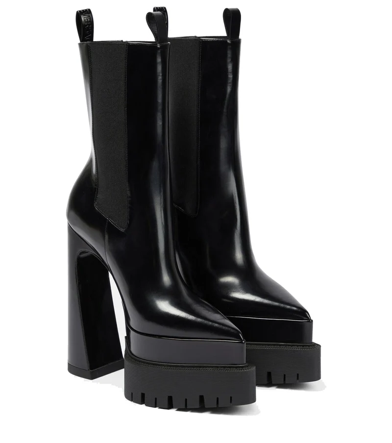 Versace Damen Stiefeletten Medusa schwarz poliertem Leder High Heel Plattform Stiefel 1007143-DVT51-1B000