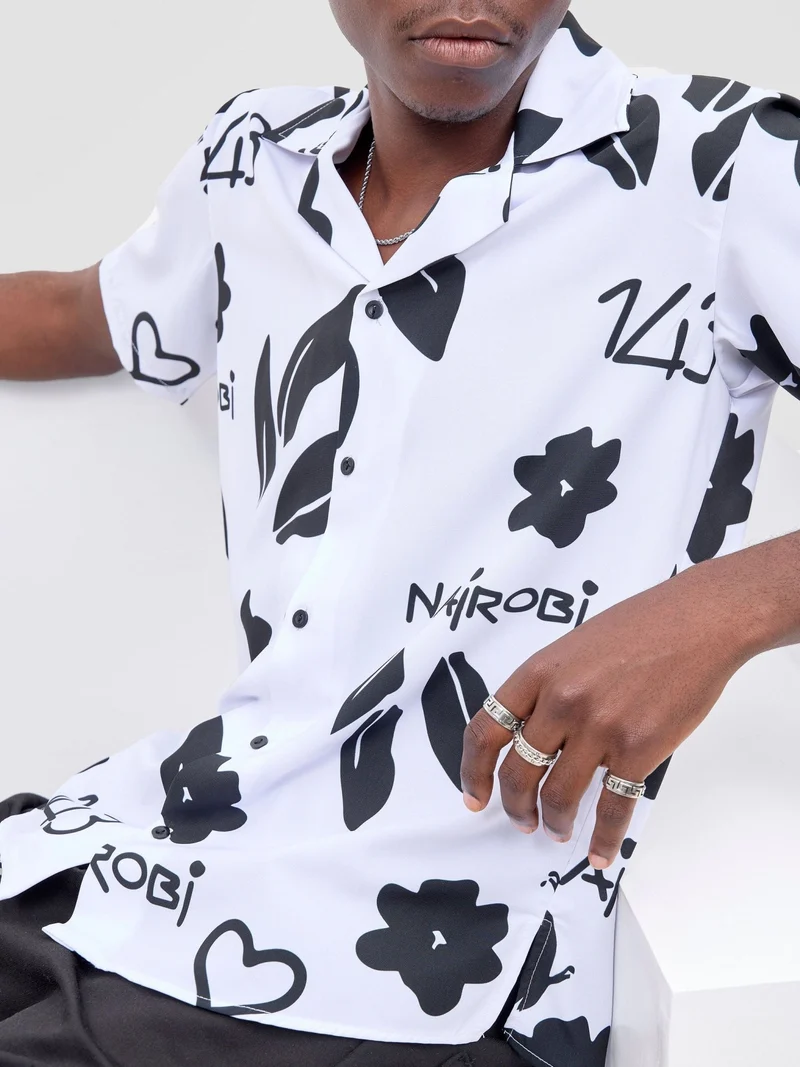 Zoya X Metamorphisized 143 Oversized Bowling Shirt - White / Black