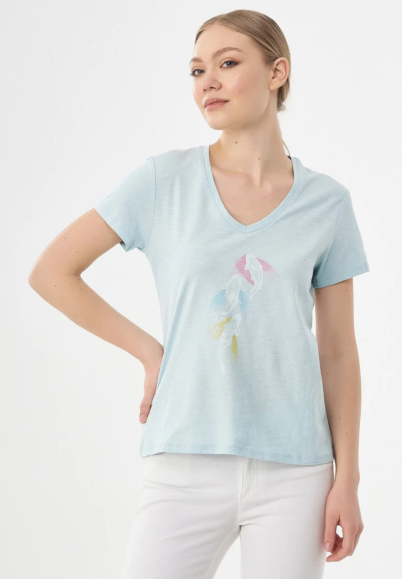 T-Shirt aus Bio-Baumwolle mit Fisch-Print
