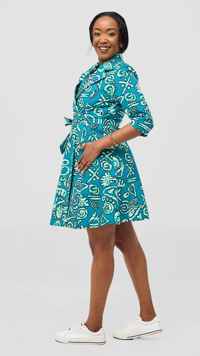 Safari Nazari Coat Dress - Green / Black Adia Print