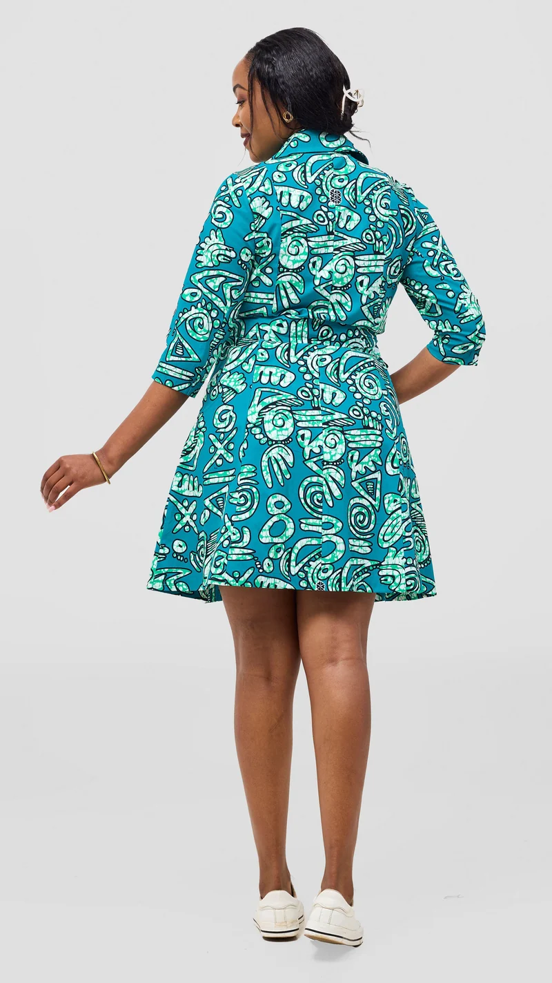 Safari Nazari Coat Dress - Green / Black Adia Print