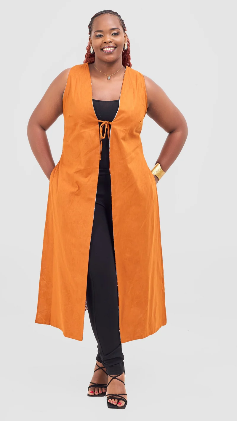Safari Tiwa Reversible Tie Kimono - Rust + Ama Print