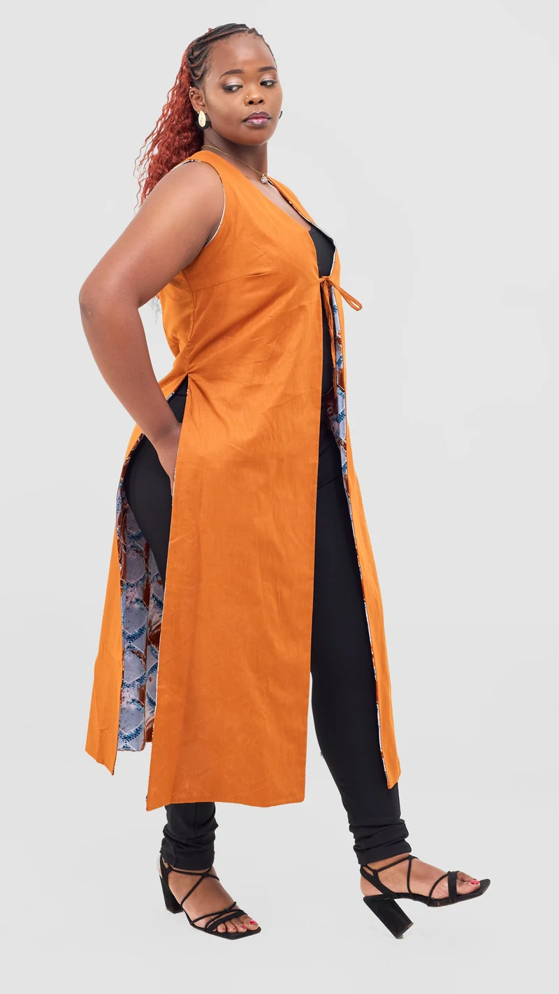 Safari Tiwa Reversible Tie Kimono - Rust + Ama Print