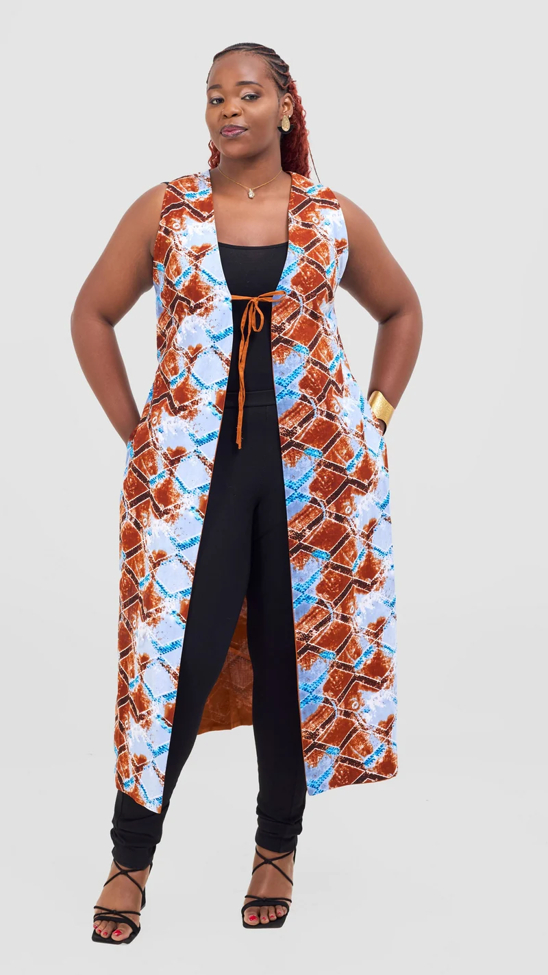 Safari Tiwa Reversible Tie Kimono - Rust + Ama Print