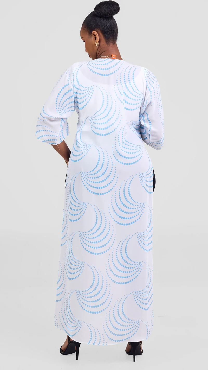 Vivo Nandi High Slit Kimono - White / Mint Sinka Print