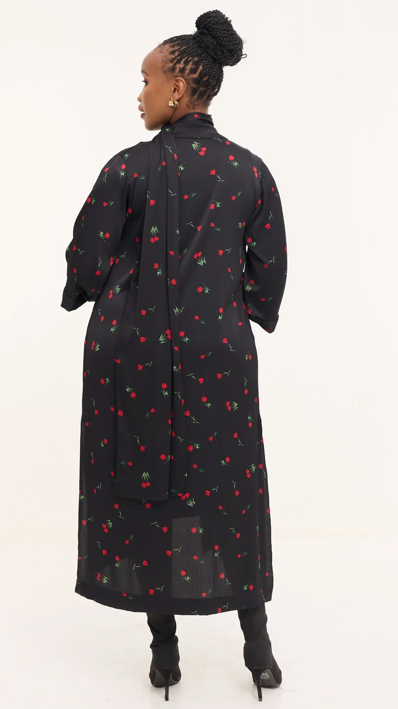 Vivo Samira Maxi Kimono - Black / Red Print