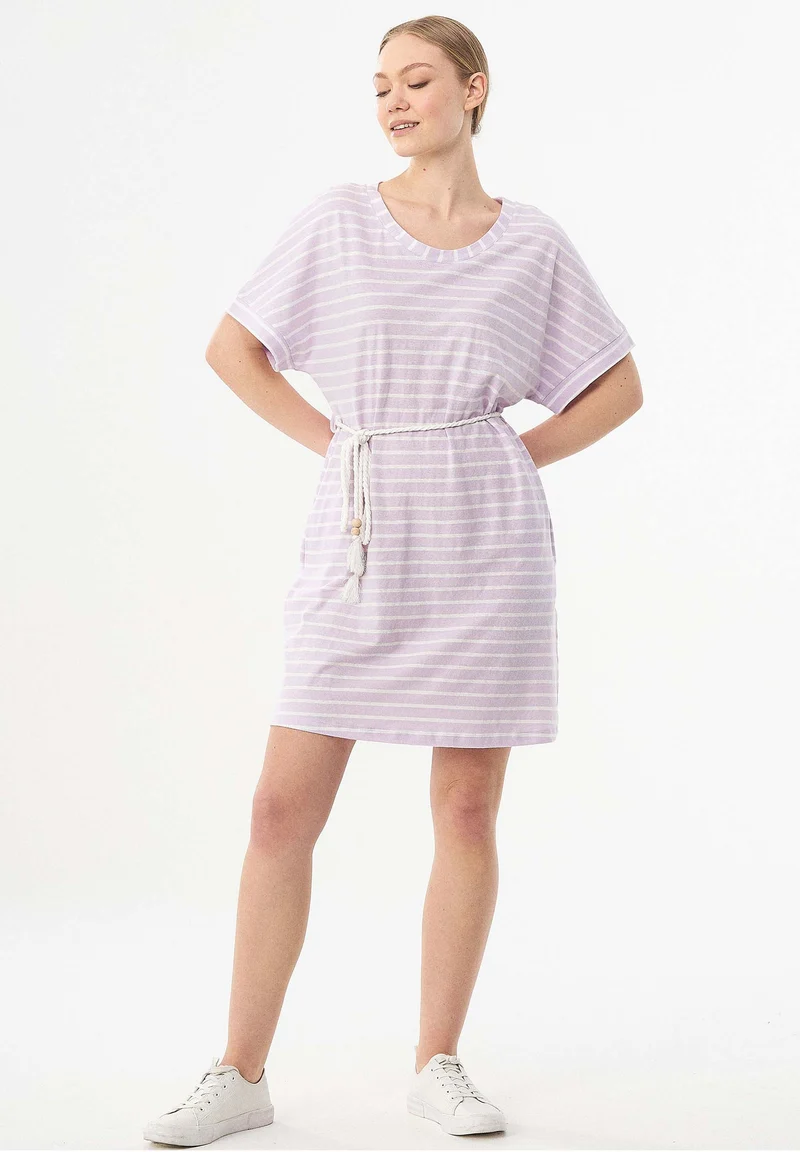 Gestreiftes Jerseykleid aus Bio-Baumwolle und Leinen