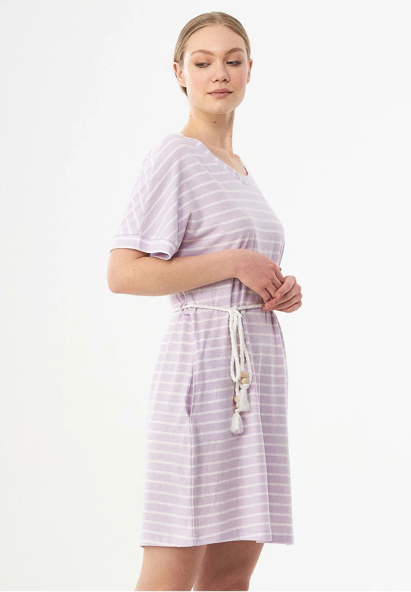 Gestreiftes Jerseykleid aus Bio-Baumwolle und Leinen