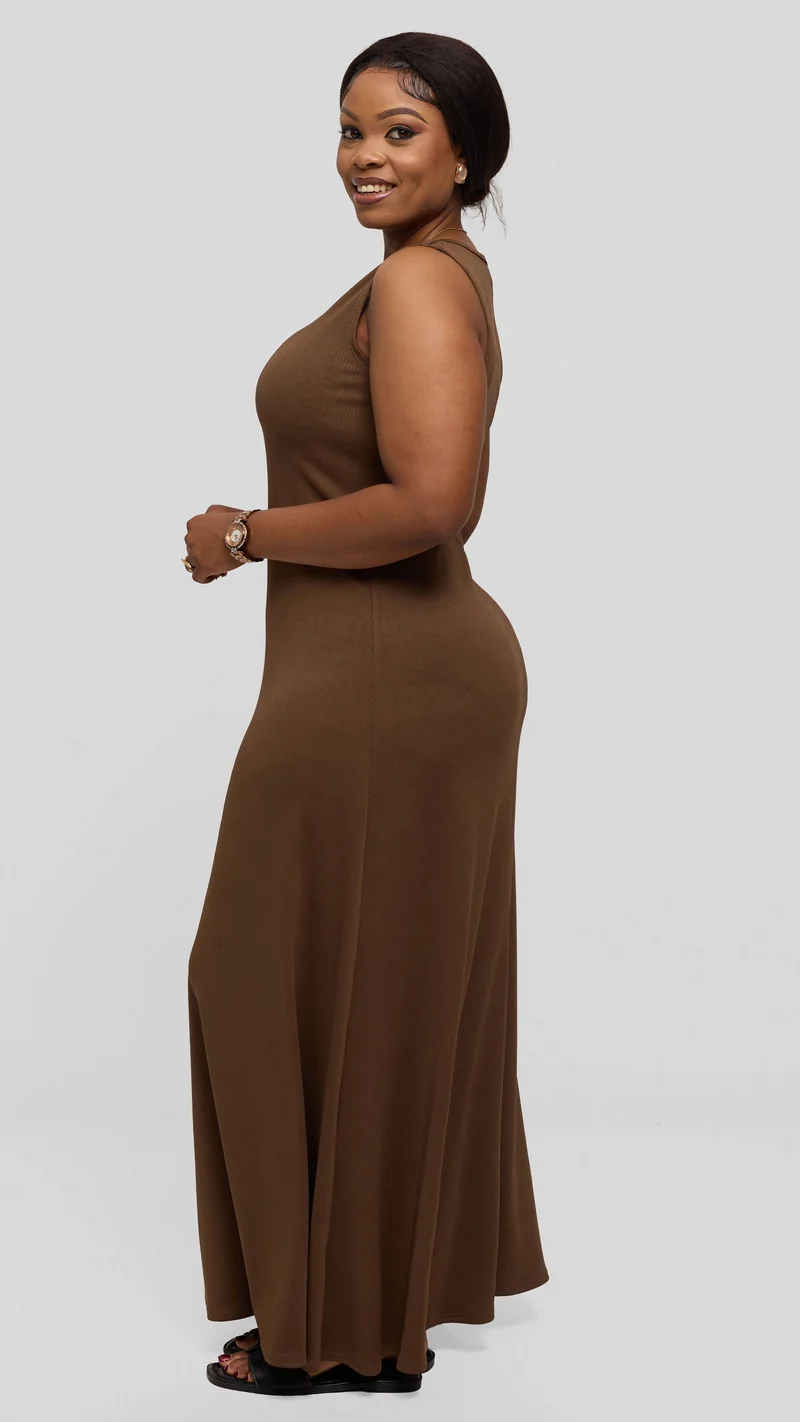 Vivo Maxi Dress in Stretch Rib - Dark Taupe