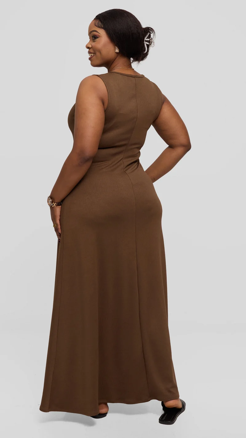 Vivo Maxi Dress in Stretch Rib - Dark Taupe