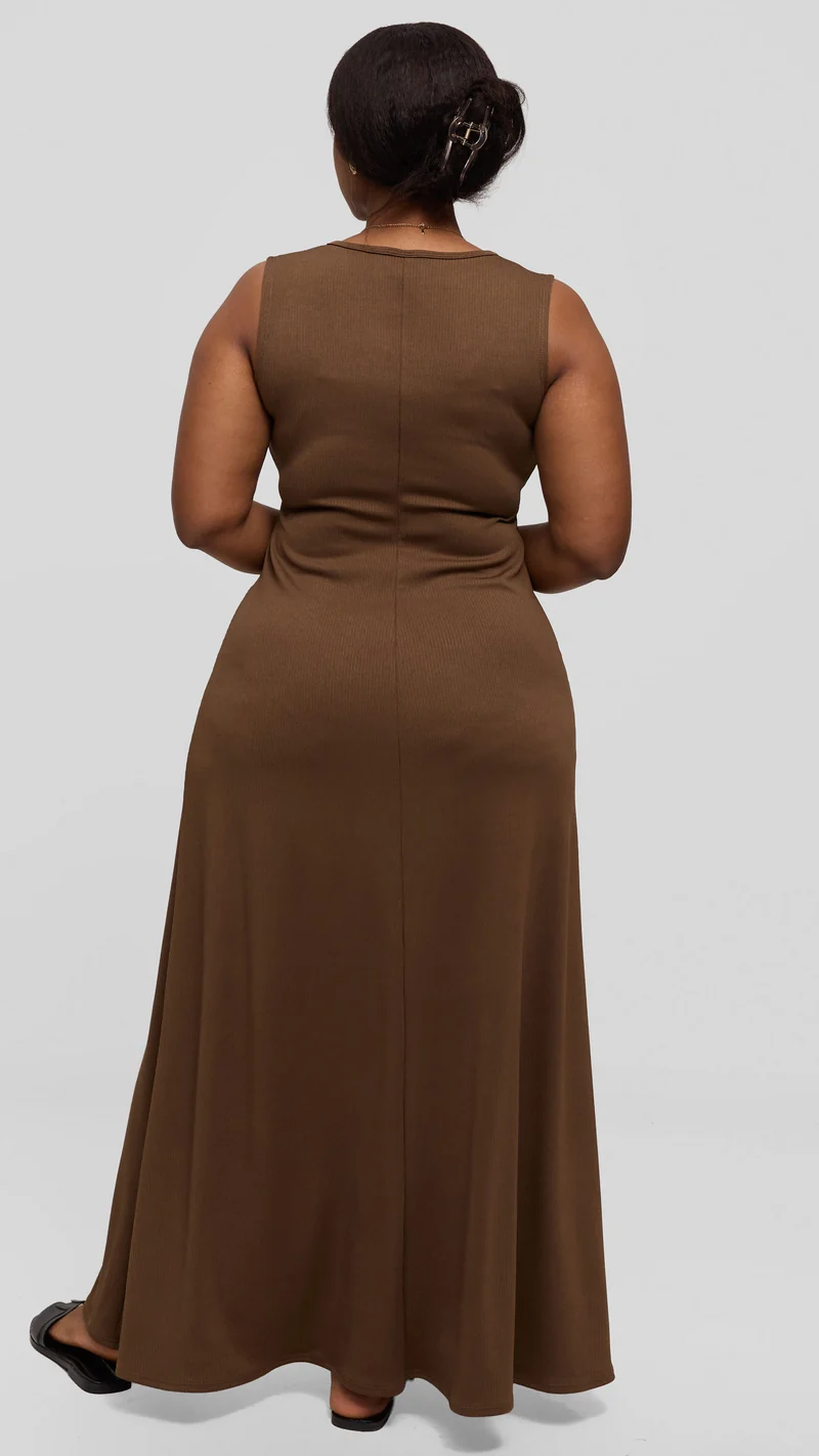 Vivo Maxi Dress in Stretch Rib - Dark Taupe