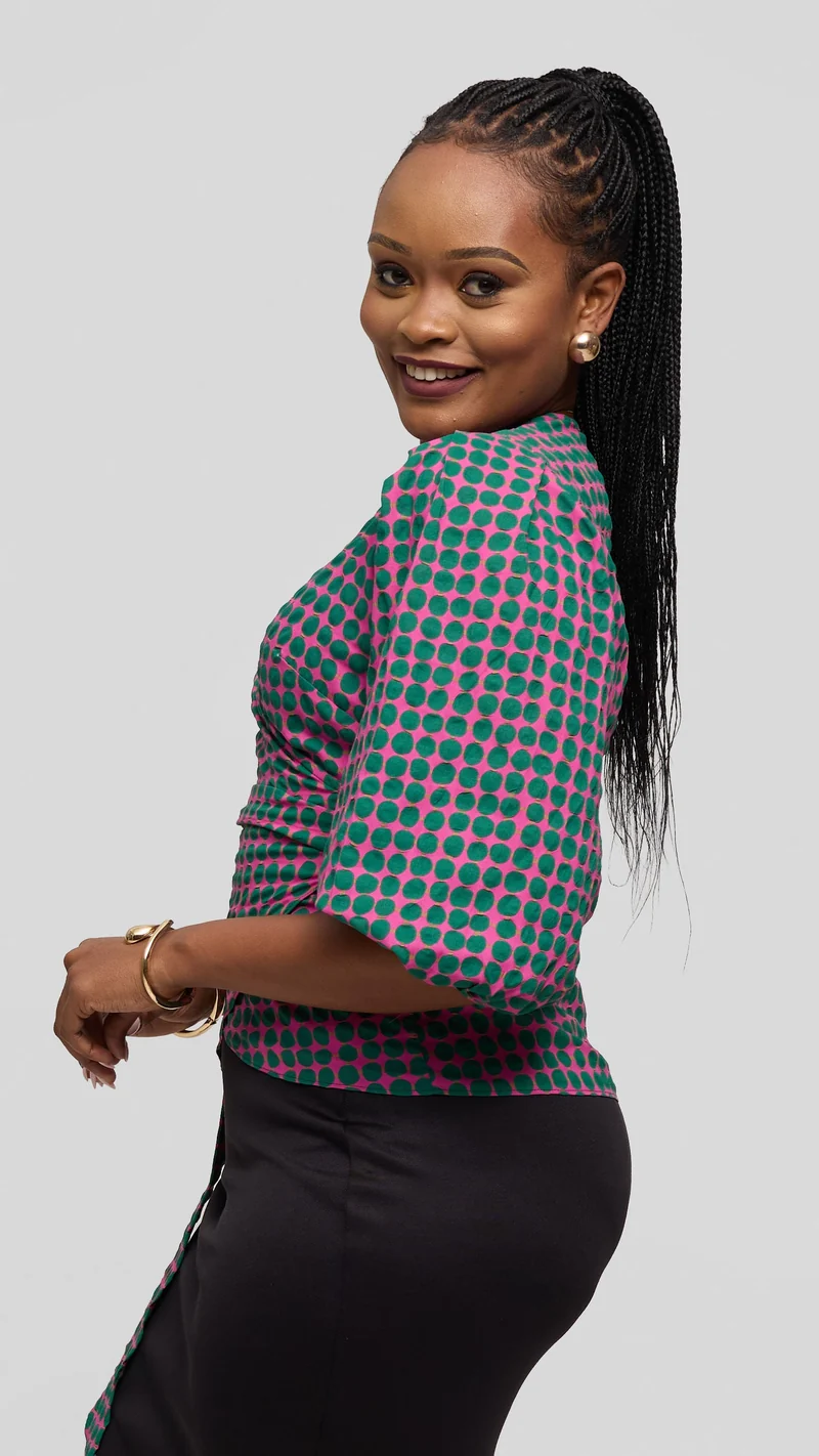 Vivo Wrap Top in Cotton - Pink / Green Print