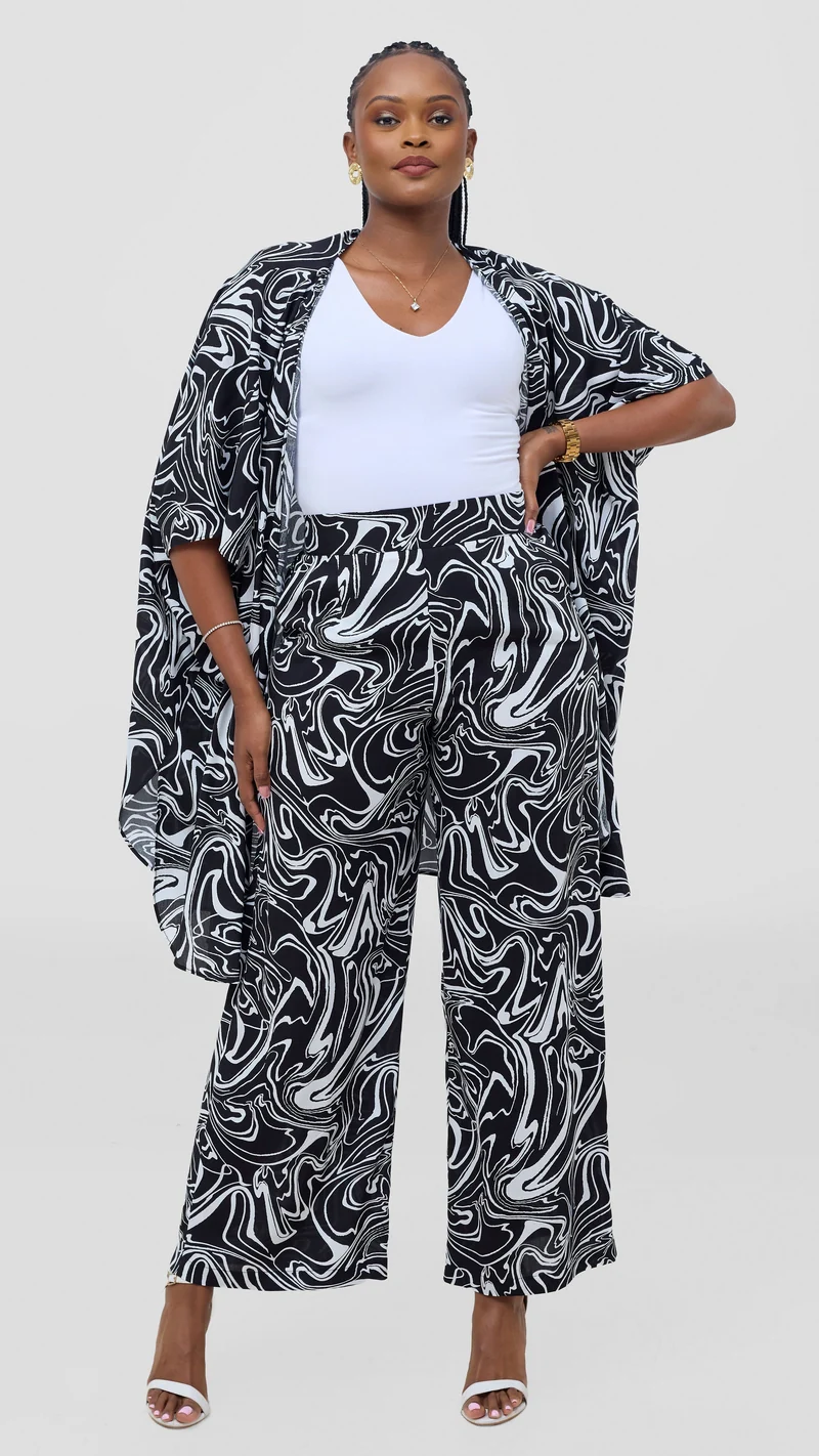 Vivo Samira Wide Kimono - Black / White Print