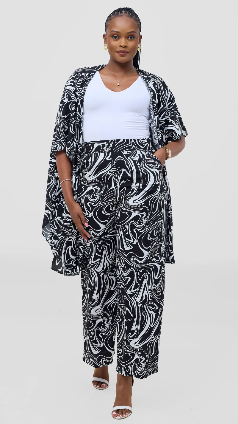 Vivo Samira Wide Kimono - Black / White Print