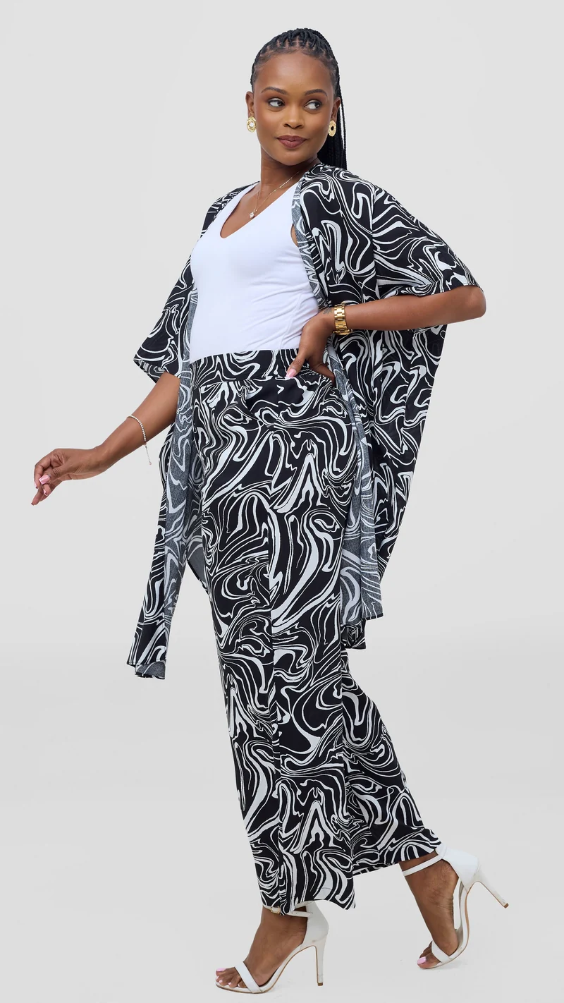 Vivo Samira Wide Kimono - Black / White Print