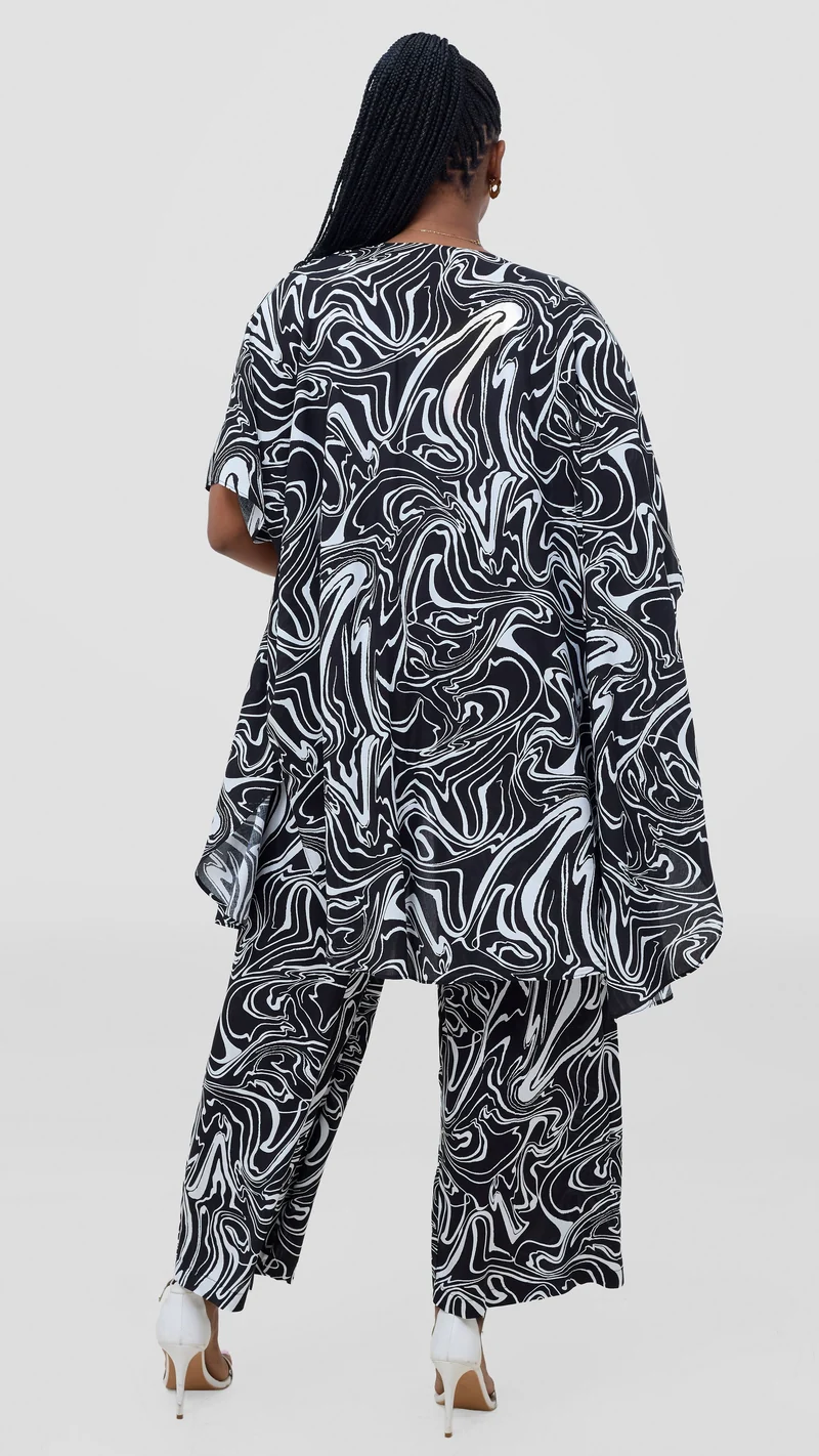 Vivo Samira Wide Kimono - Black / White Print