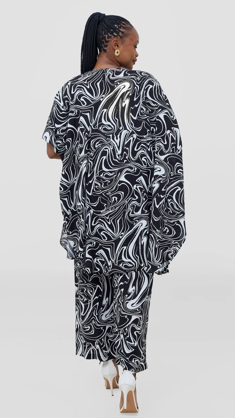 Vivo Samira Wide Kimono - Black / White Print