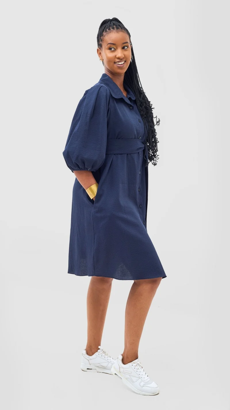 Safari by Vivo Naledi 3/4 Sleeve Tent Dress - Navy Puff Stripes