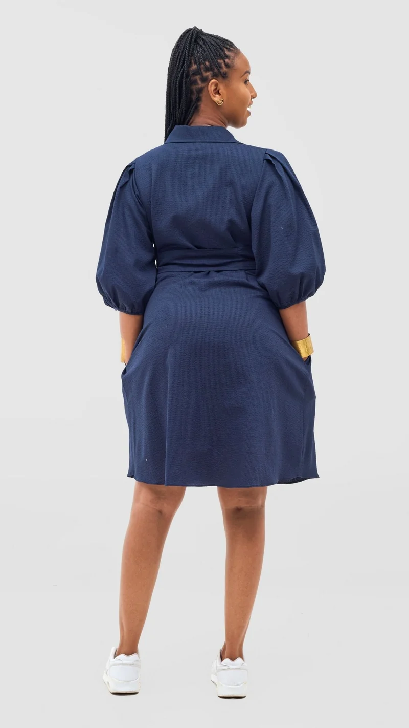 Safari by Vivo Naledi 3/4 Sleeve Tent Dress - Navy Puff Stripes