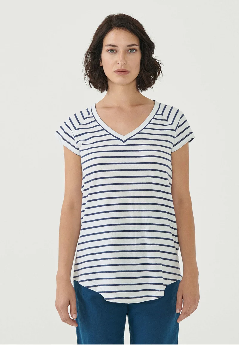 Gestreiftes T-Shirt aus Bio-Baumwolle und Leinen
