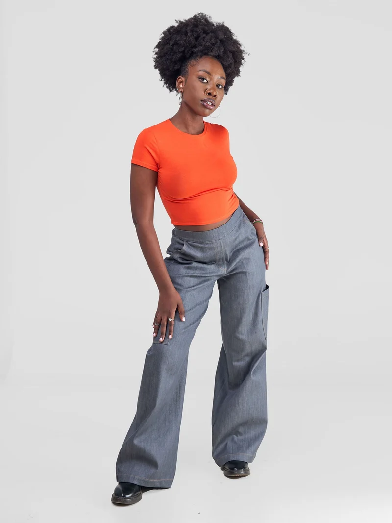 Zoya Yuni Short Sleeve Midriff Top - Orange