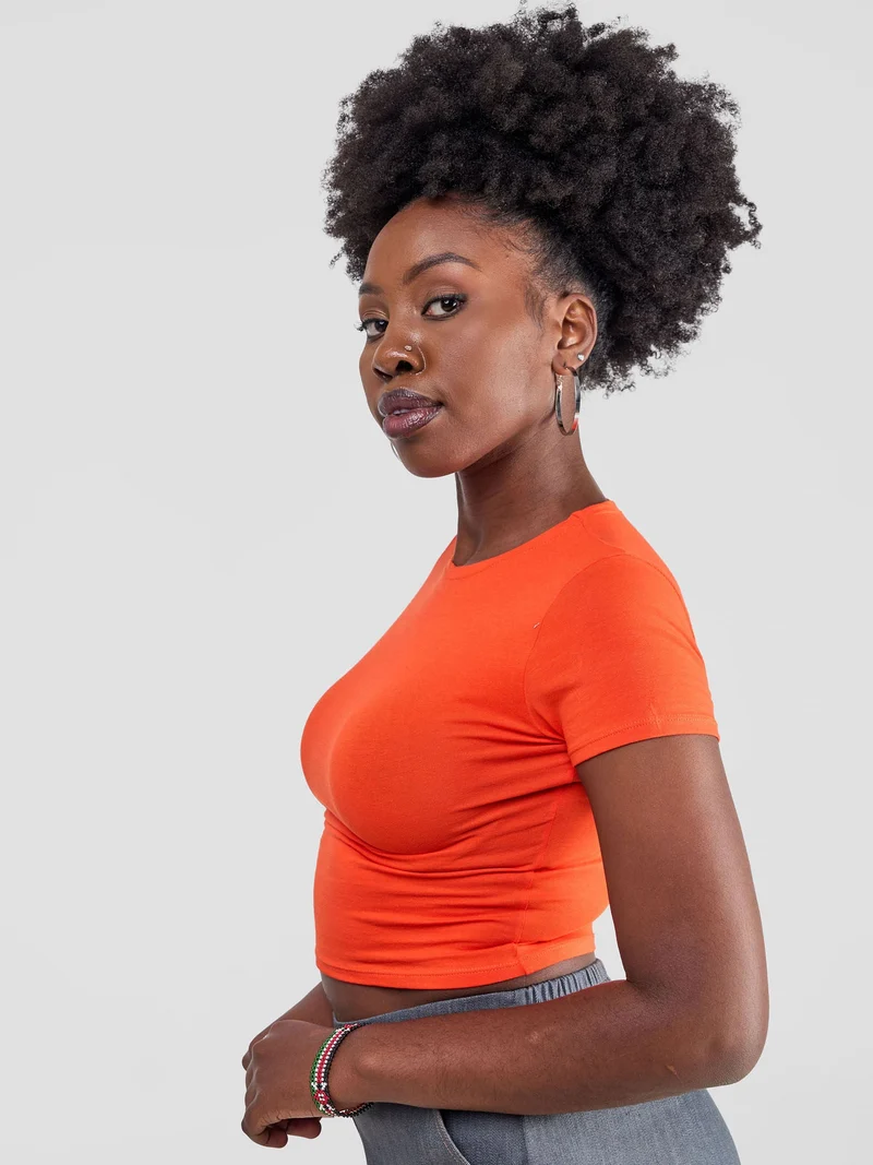 Zoya Yuni Short Sleeve Midriff Top - Orange