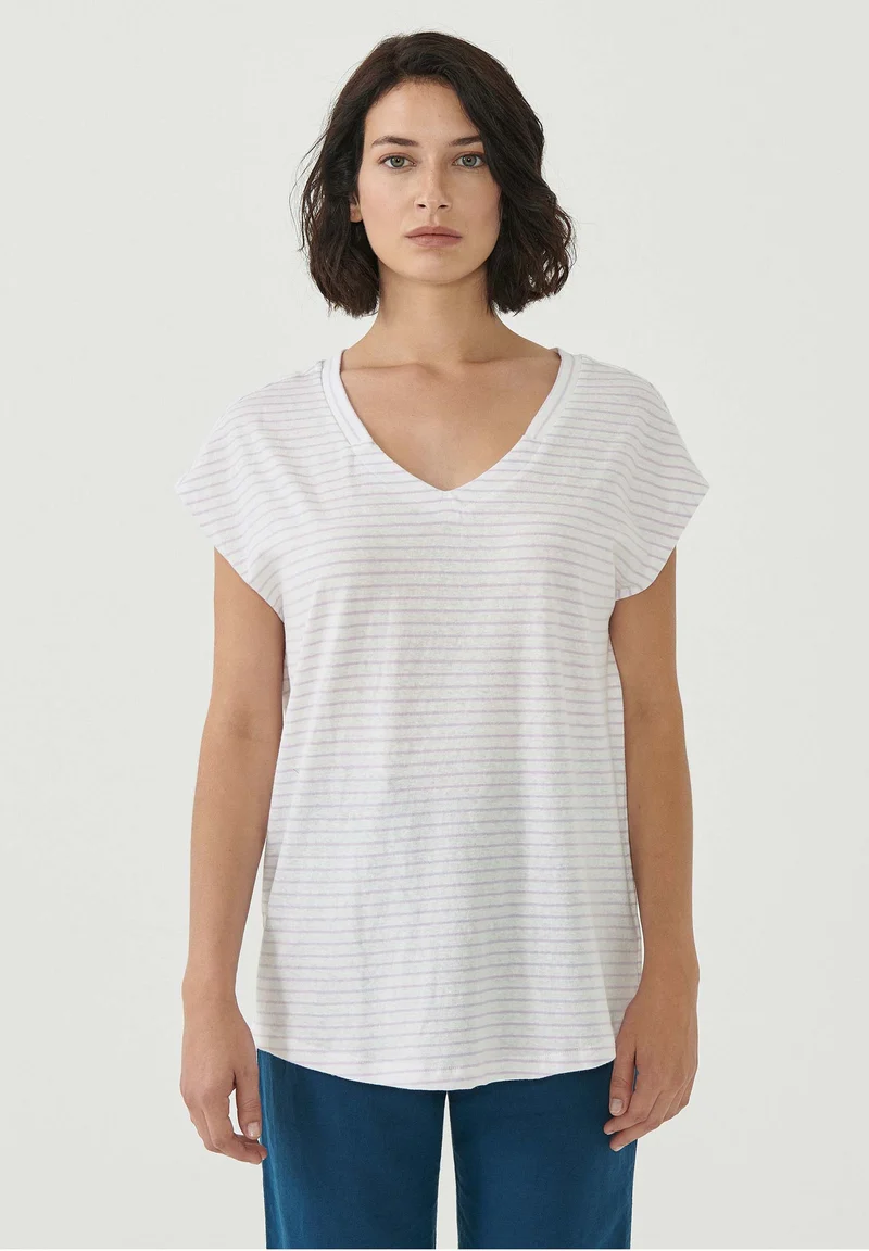Gestreiftes T-Shirt aus Bio-Baumwolle und Leinen