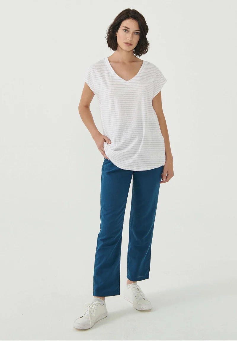 Gestreiftes T-Shirt aus Bio-Baumwolle und Leinen