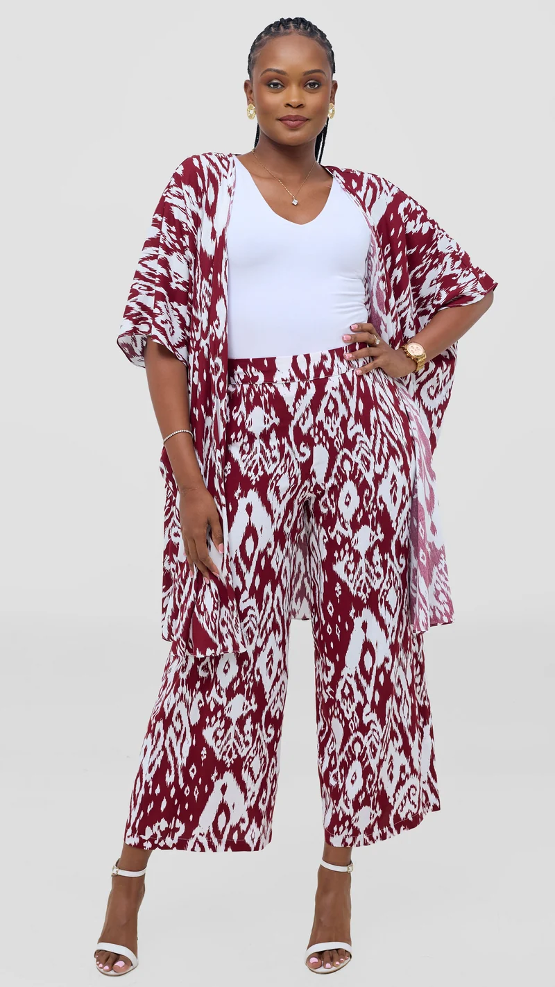 Vivo Samira Wide Kimono - Maroon / White Print
