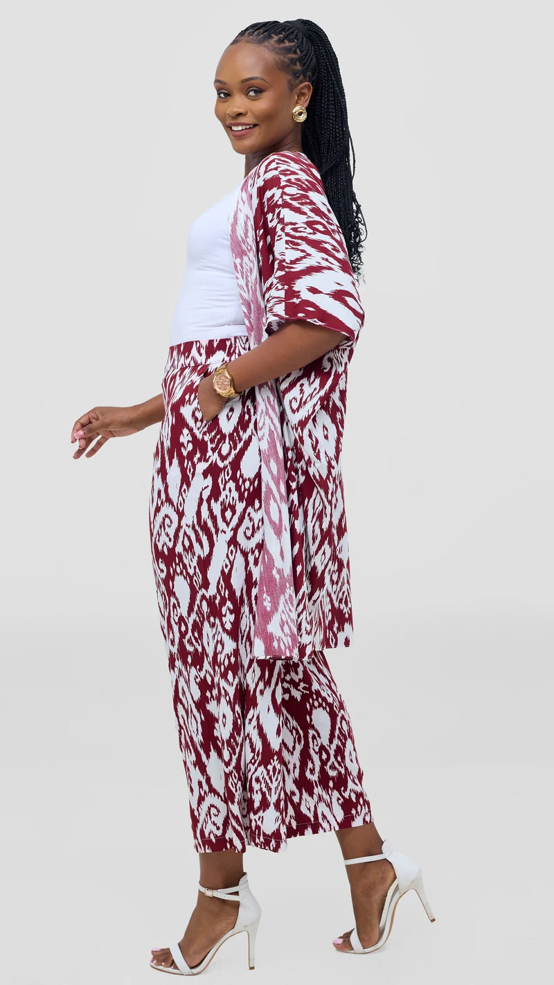 Vivo Samira Wide Kimono - Maroon / White Print