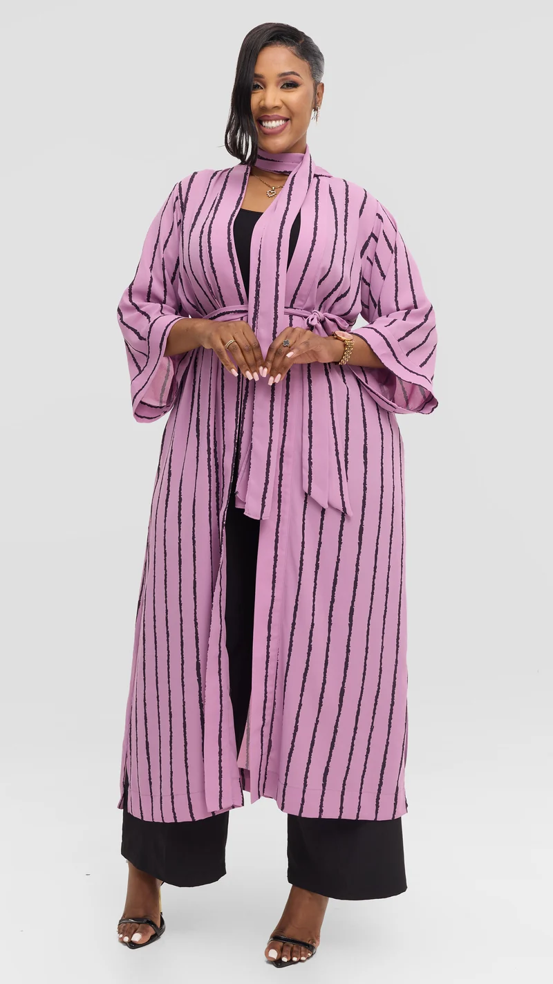 Vivo Maxi Kimono in Chiffon - Lilac / Black Print