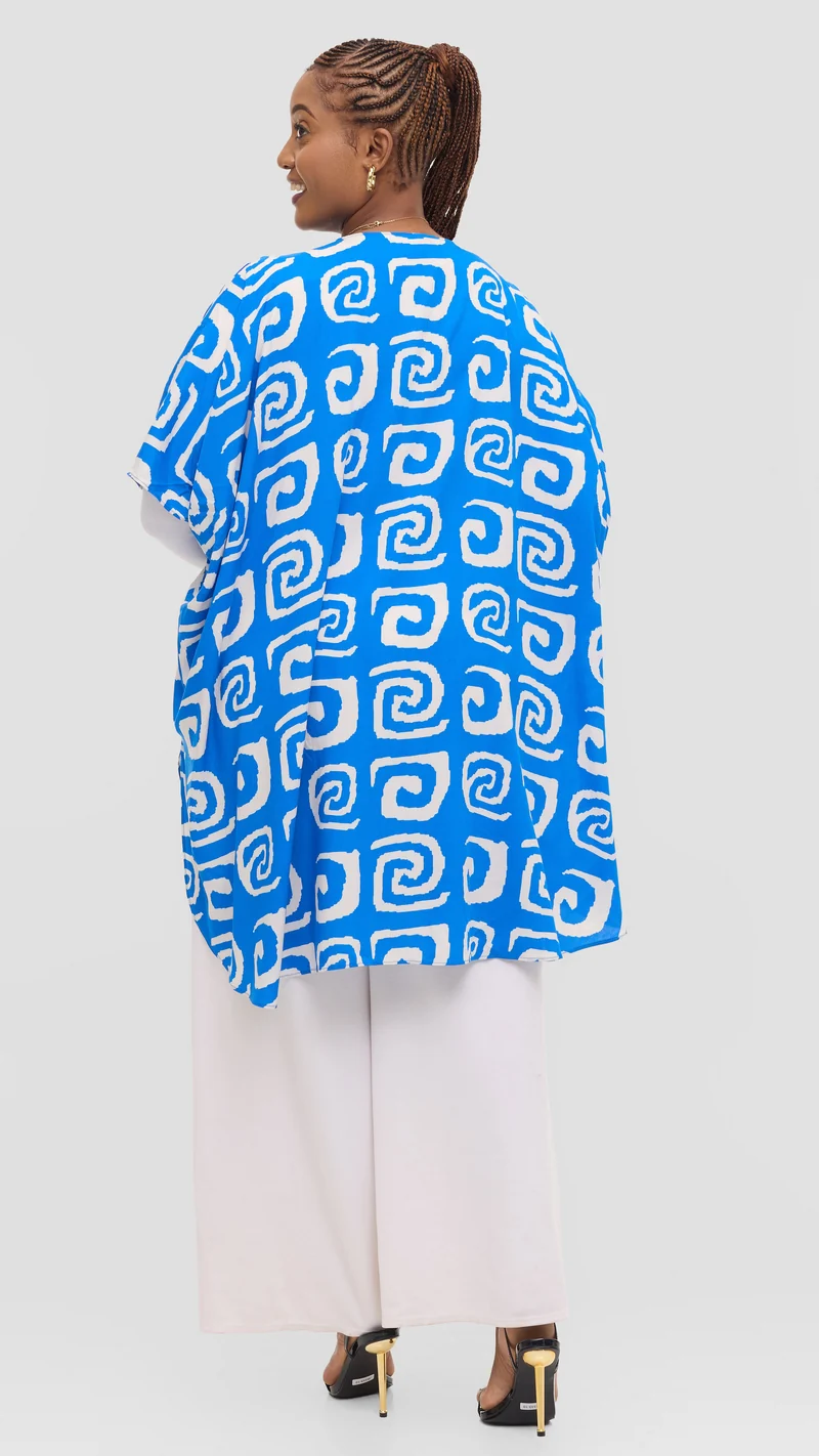 Vivo Samira Wide Kimono in Rayon - Blue / White Spiral Print