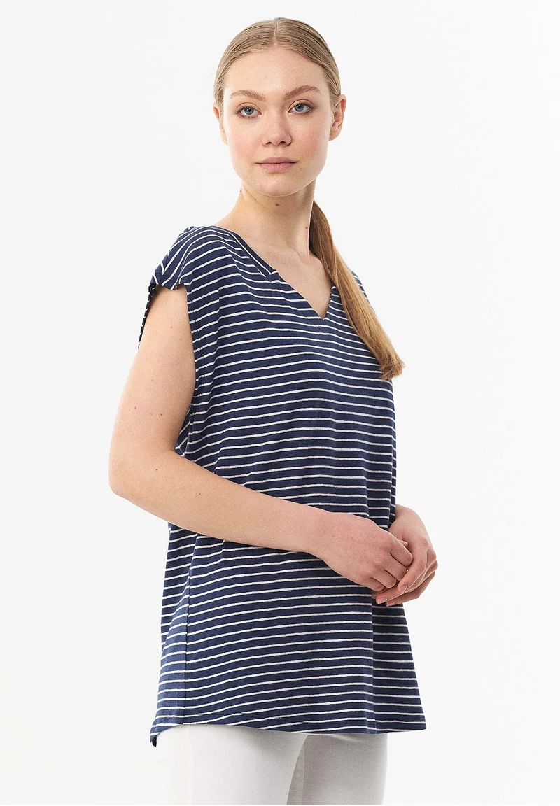 Gestreiftes T-Shirt aus Bio-Baumwolle und Leinen