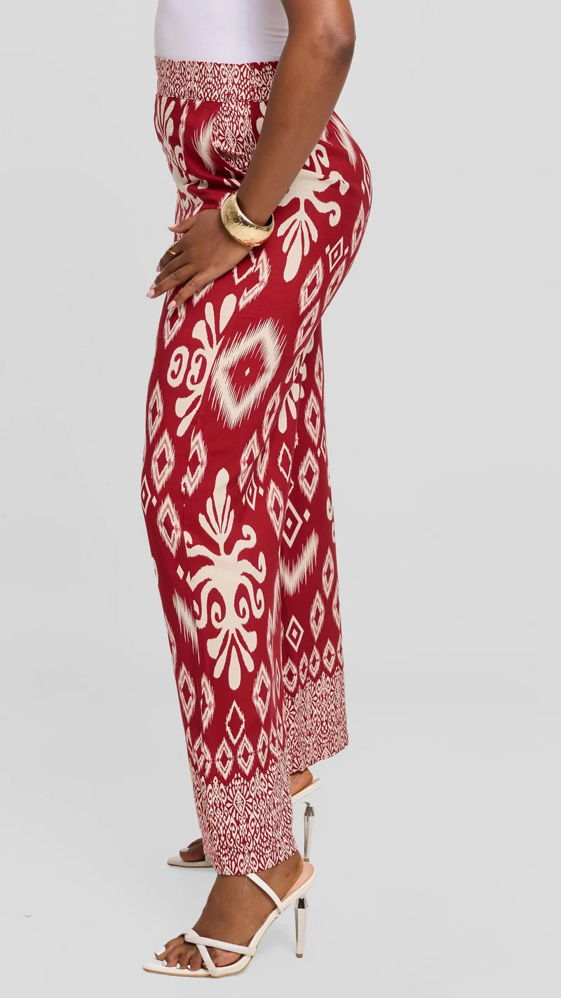 Vivo Samira Pants in Rayon - Cream / Red Print