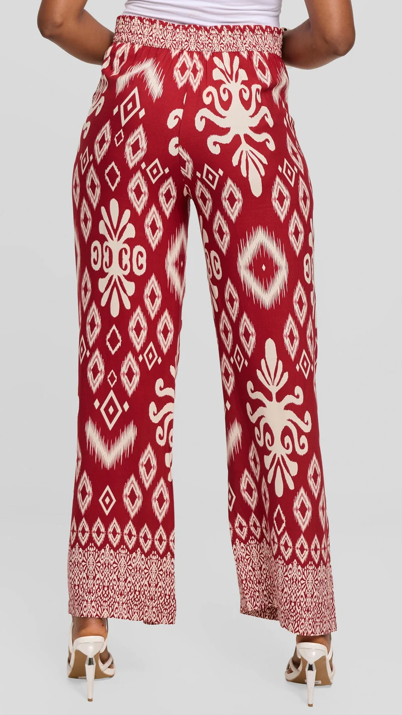 Vivo Samira Pants in Rayon - Cream / Red Print