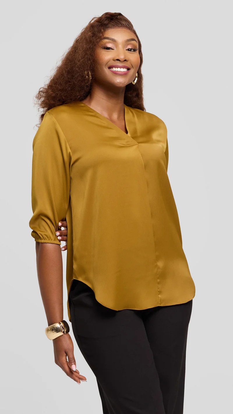 Vivo Dua Shirt in Textured Satin - Dark Olive