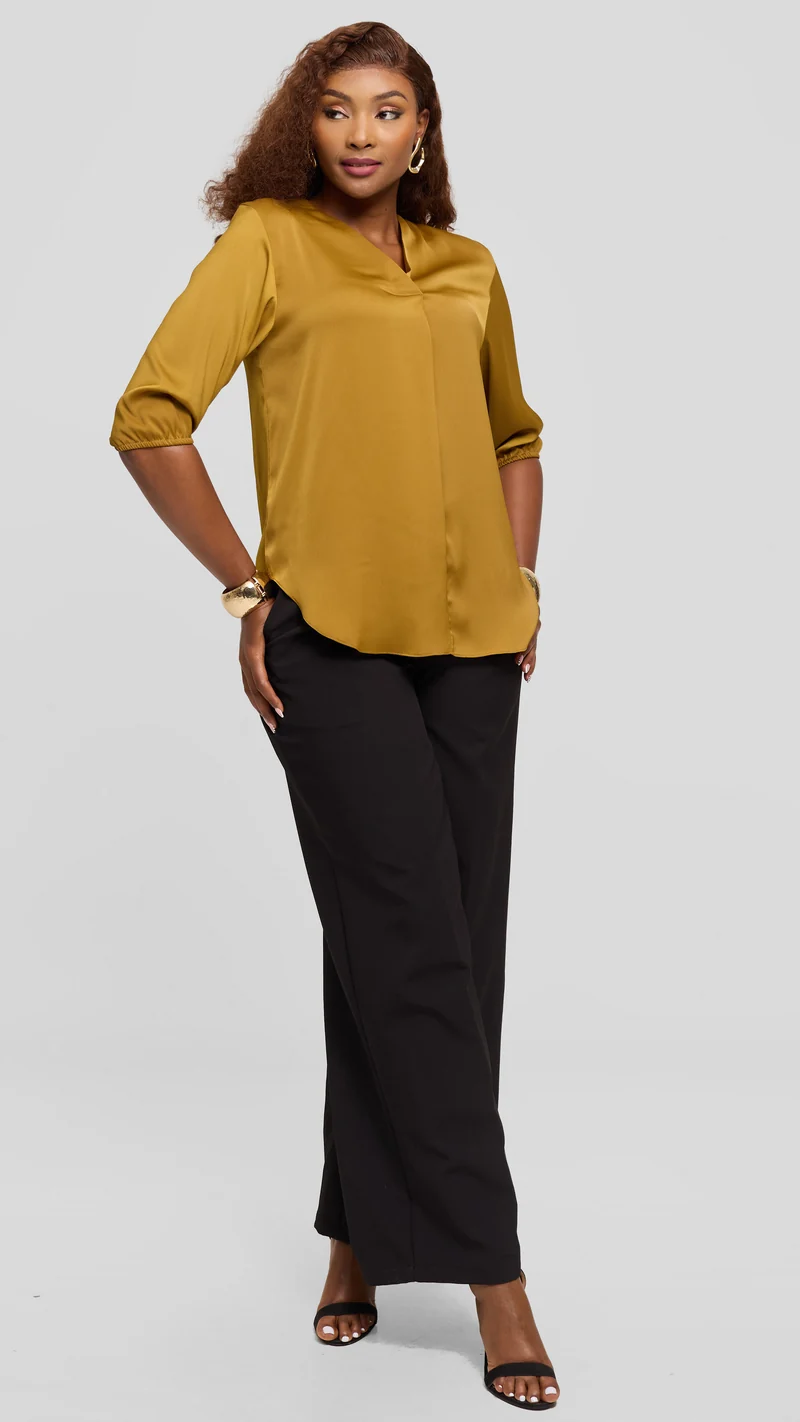 Vivo Dua Shirt in Textured Satin - Dark Olive