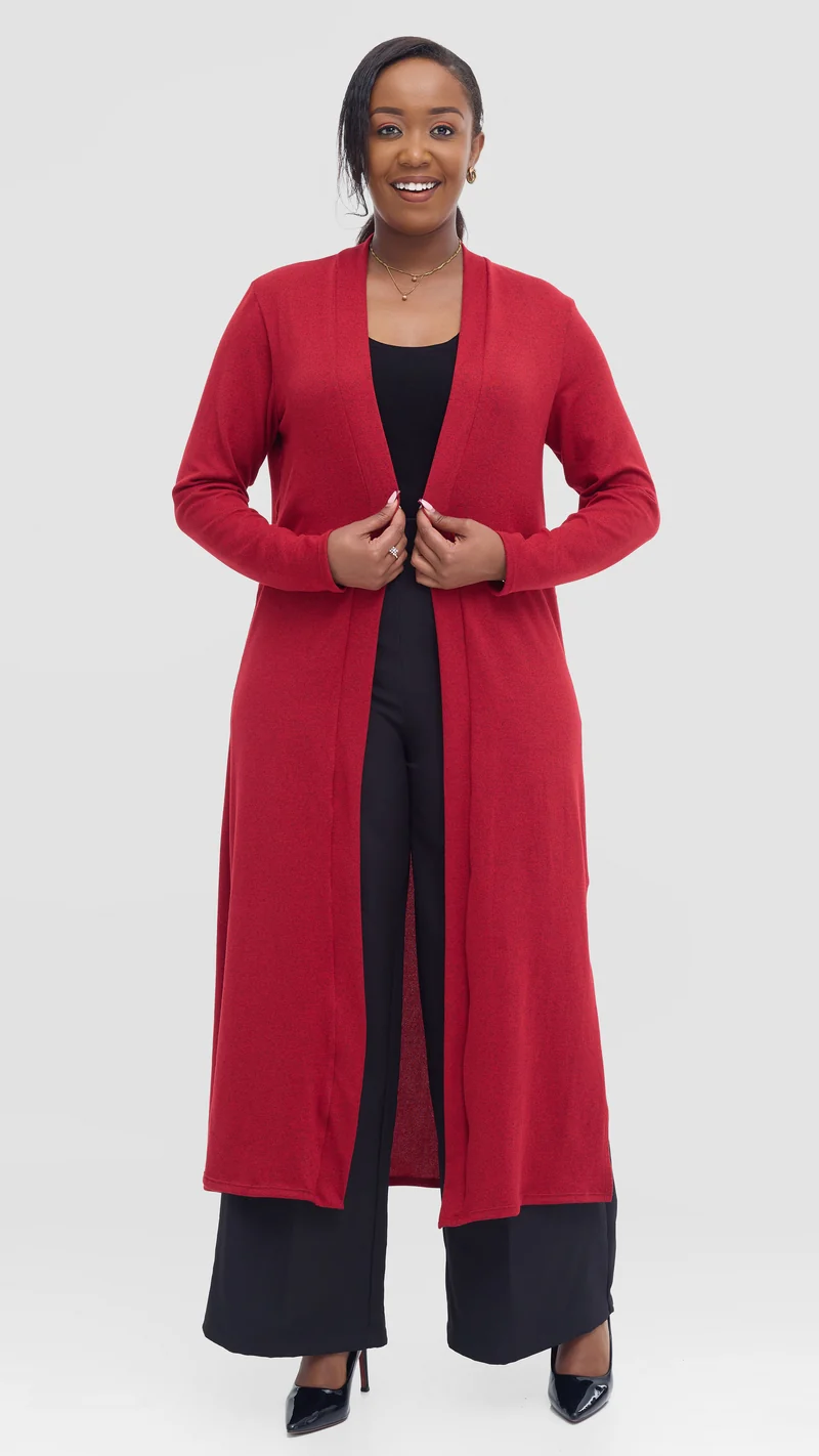 Vivo Long Sleeve Waterfall in Sweater - Red