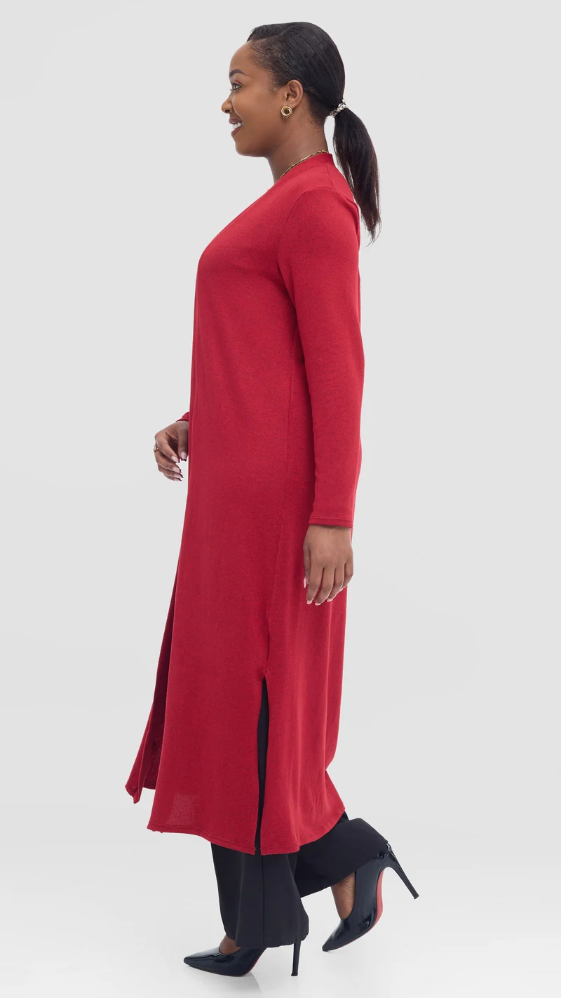 Vivo Long Sleeve Waterfall in Sweater - Red