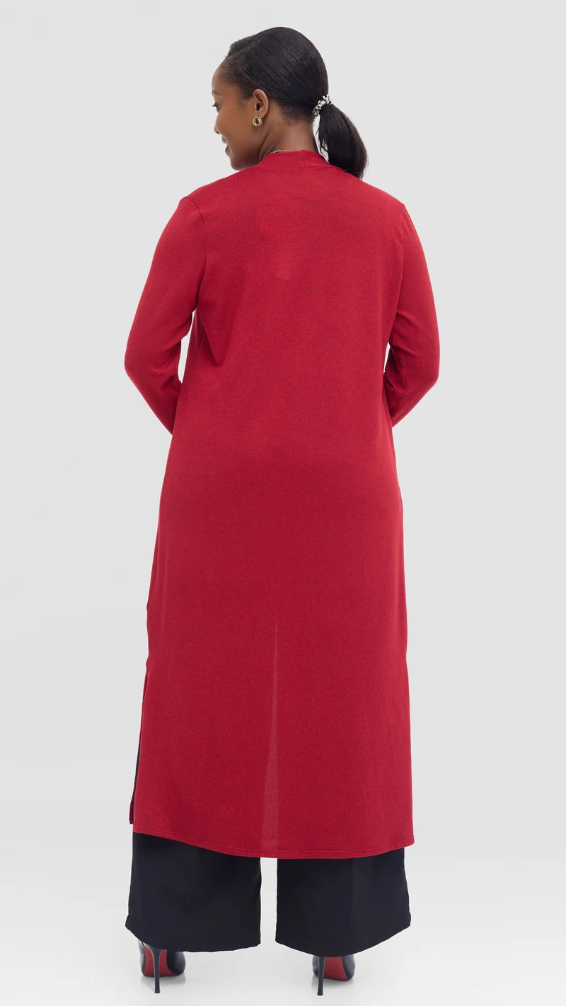Vivo Long Sleeve Waterfall in Sweater - Red