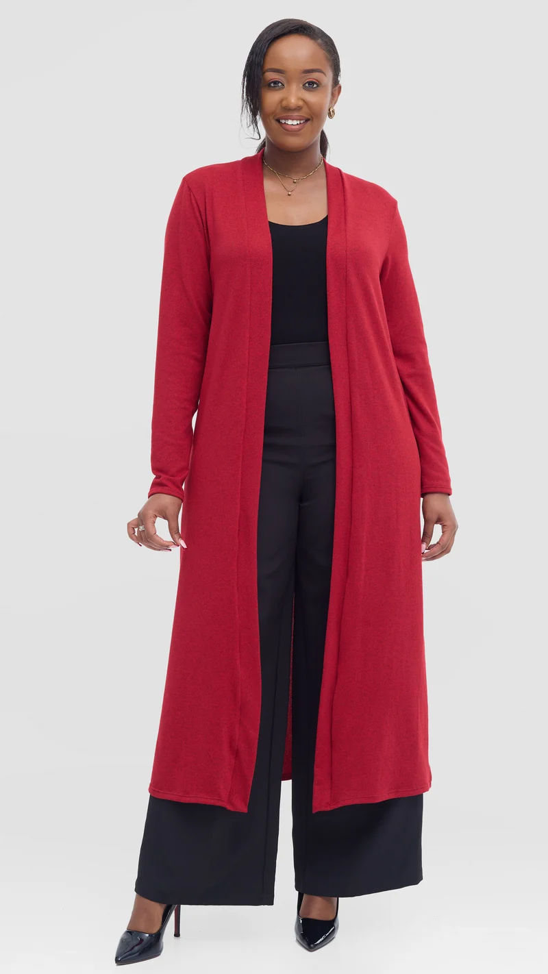 Vivo Long Sleeve Waterfall in Sweater - Red