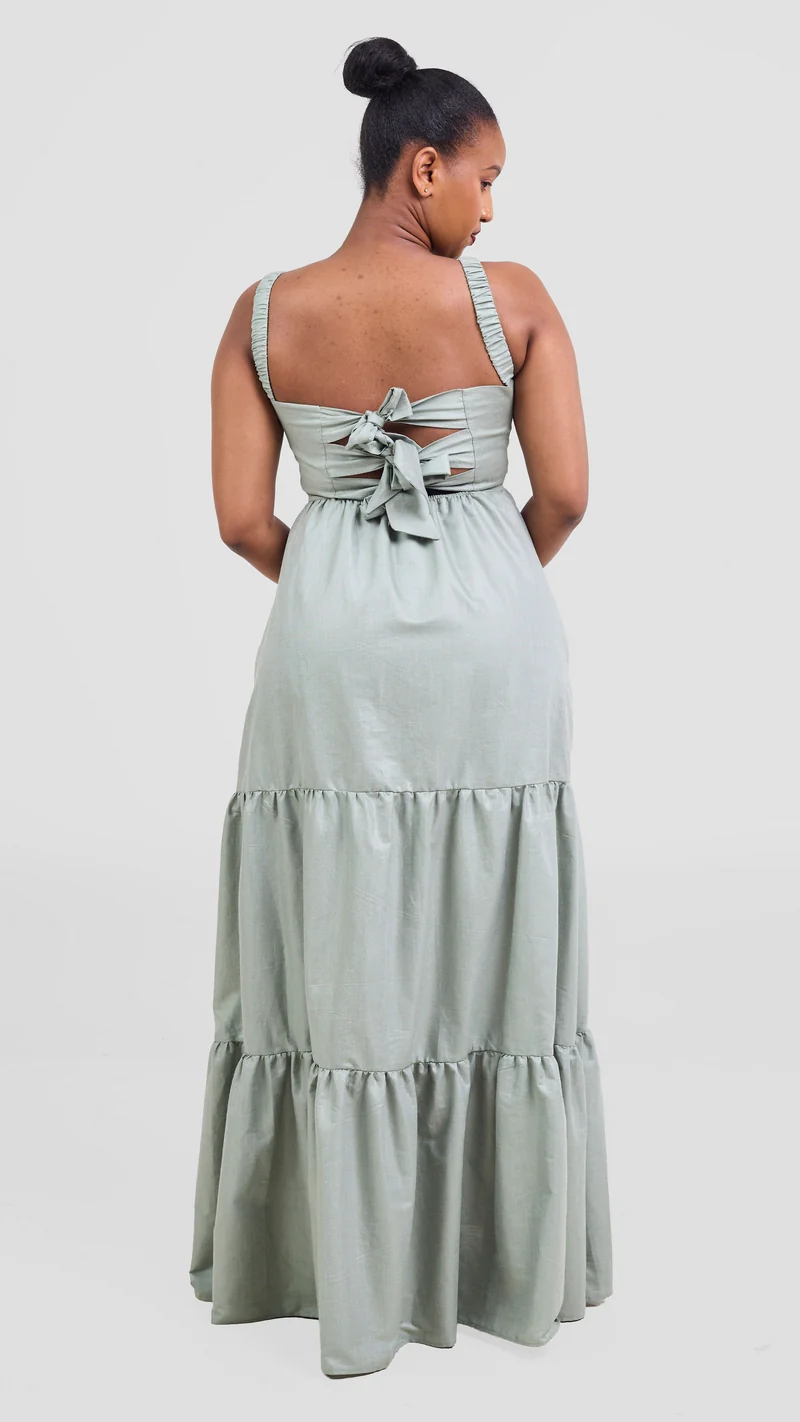 Safari Kikoy Tie Back Maxi Dress - Dusty Green
