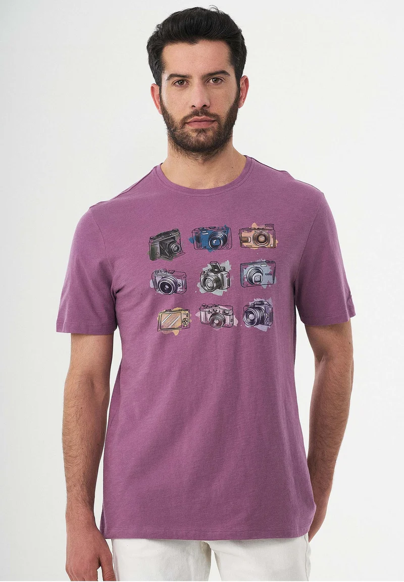 T-Shirt aus Bio-Baumwolle mit Kamera-Print