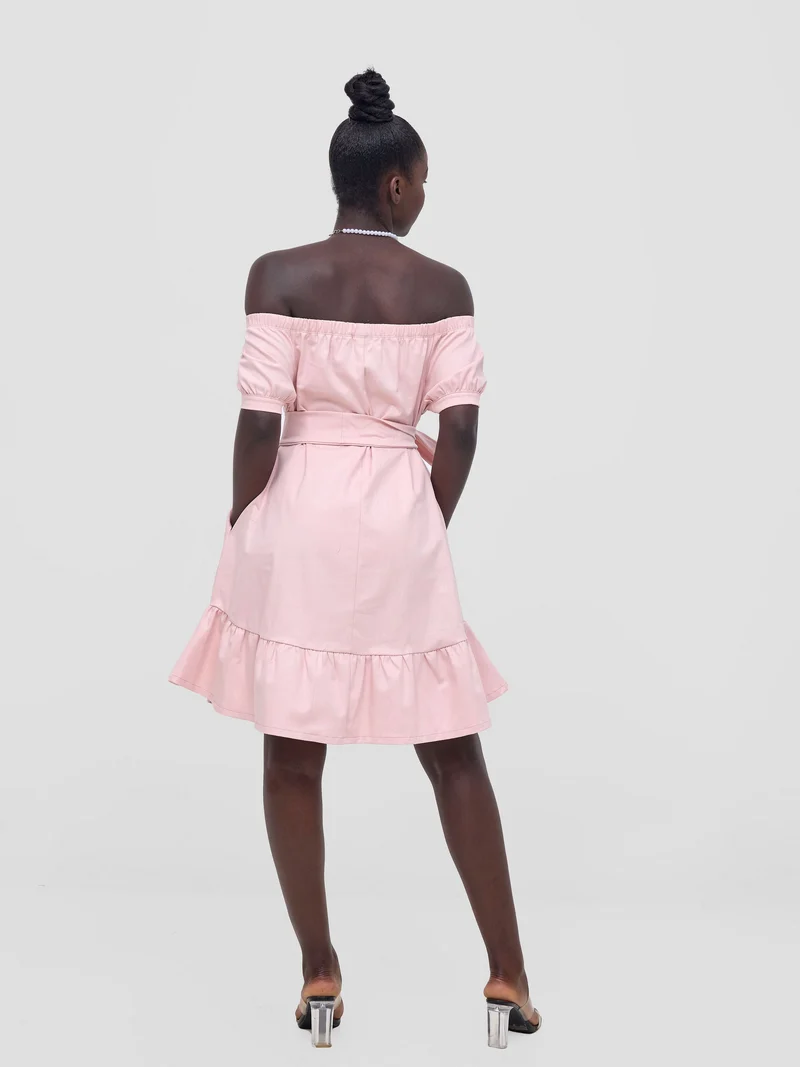 Zoya Nia Off Shoulder Knee Length Dress - Light Pink