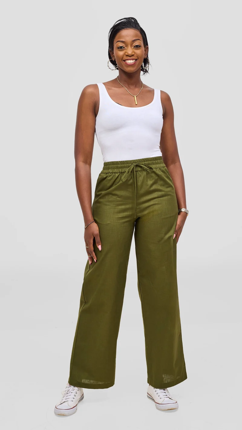 Safari by Vivo Zehra Drawstring Pants in Linen Blend - Hunters Green