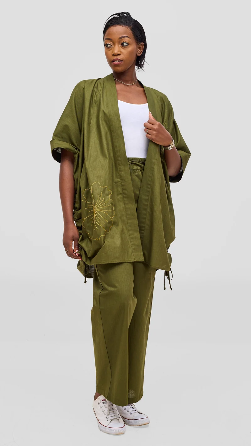 Safari by Vivo Zehra Drawstring Pants in Linen Blend - Hunters Green