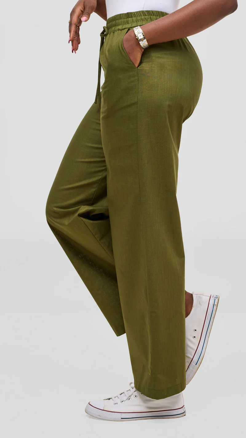 Safari by Vivo Zehra Drawstring Pants in Linen Blend - Hunters Green